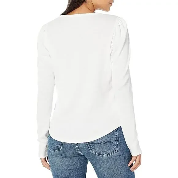 Paige Daniella Long Puff Sleeve Henley Top Ivory White Women's Size Small - Picture 3 of 13